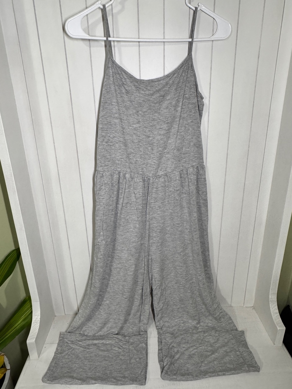 Lightweight Gray Wide-Leg Jumpsuit with Spaghetti Straps